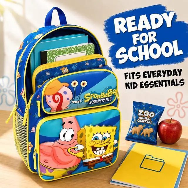 Alt view image 6 of 7 - Kid's Licensed 16" SpongeBob Cargo Backpack - Large School Backpack with Multiple Pockets