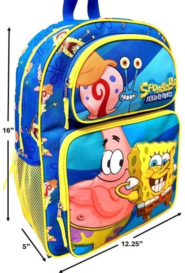 Alt view image 7 of 7 - Kid's Licensed 16" SpongeBob Cargo Backpack - Large School Backpack with Multiple Pockets