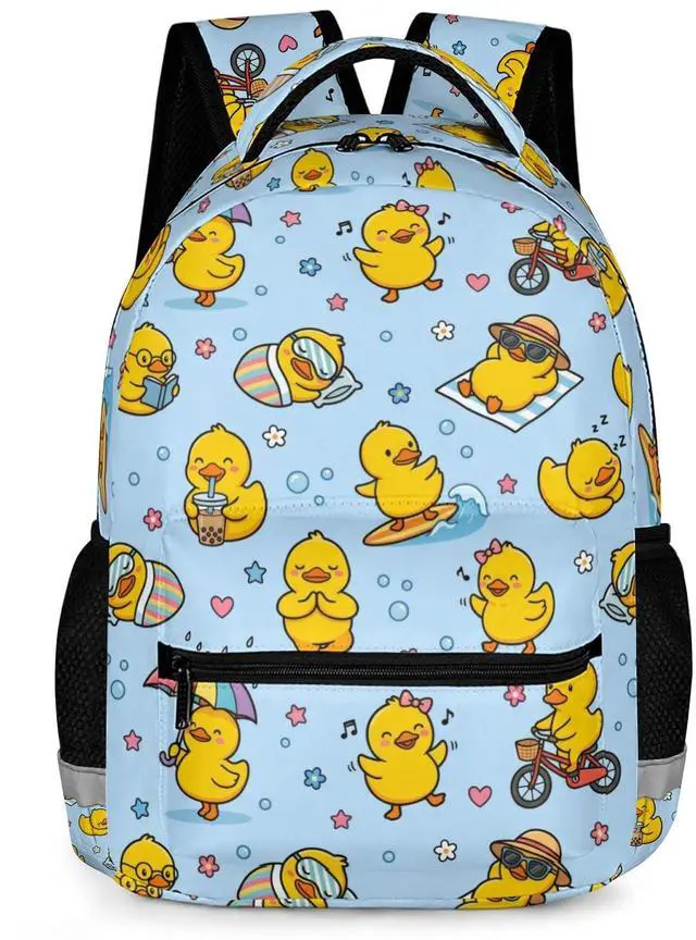 Main image of Cute Yellow Duck Backpack for Kids, Kawaii Cartoon Rubber Ducky Daily Life School Bag with Reflective Strip, Fun Lightweight Bookbag for Kindergarten Elementary Girls Boys, 17 Inch