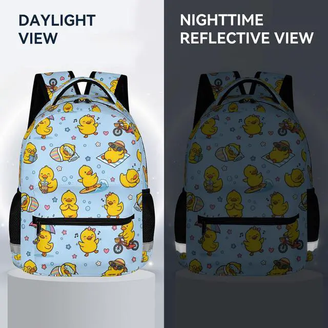 Alt view image 3 of 7 - Cute Yellow Duck Backpack for Kids, Kawaii Cartoon Rubber Ducky Daily Life School Bag with Reflective Strip, Fun Lightweight Bookbag for Kindergarten Elementary Girls Boys, 17 Inch
