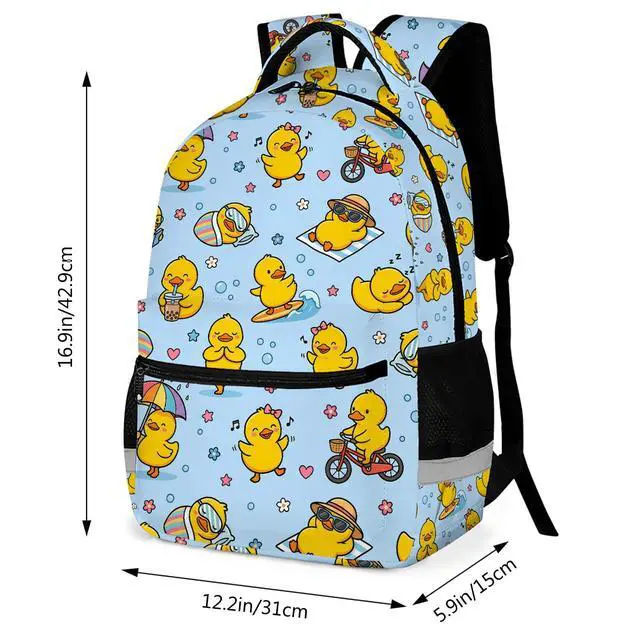 Alt view image 2 of 7 - Cute Yellow Duck Backpack for Kids, Kawaii Cartoon Rubber Ducky Daily Life School Bag with Reflective Strip, Fun Lightweight Bookbag for Kindergarten Elementary Girls Boys, 17 Inch