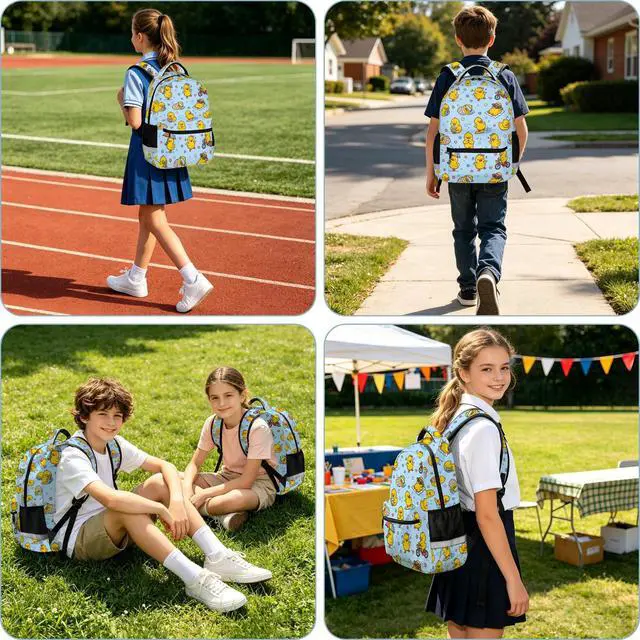 Alt view image 6 of 7 - Cute Yellow Duck Backpack for Kids, Kawaii Cartoon Rubber Ducky Daily Life School Bag with Reflective Strip, Fun Lightweight Bookbag for Kindergarten Elementary Girls Boys, 17 Inch