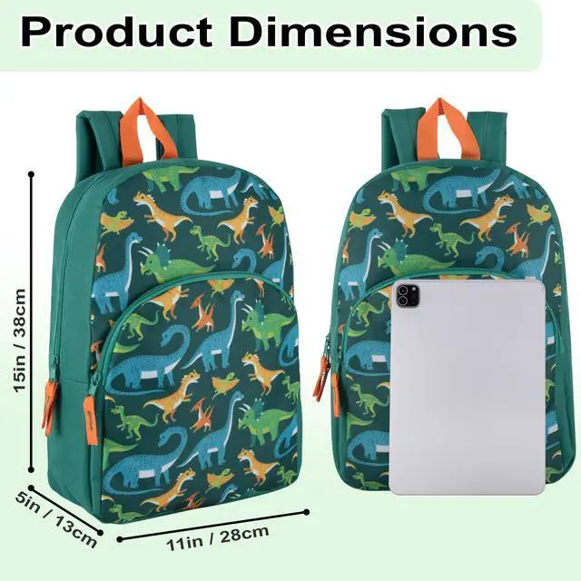 Alt view image 3 of 7 - 15 Inch Kids Backpacks for Boys & Girls | Preschool, Kindergarten, Elementary School Backpacks with Adjustable, Padded Straps (Prehistoric Pals)