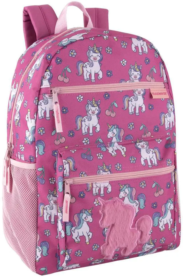Main image of 17 Kids Character School Backpacks Plush for Girls with Side Pockets, Padded Straps (Plush Cherry Unicorns)
