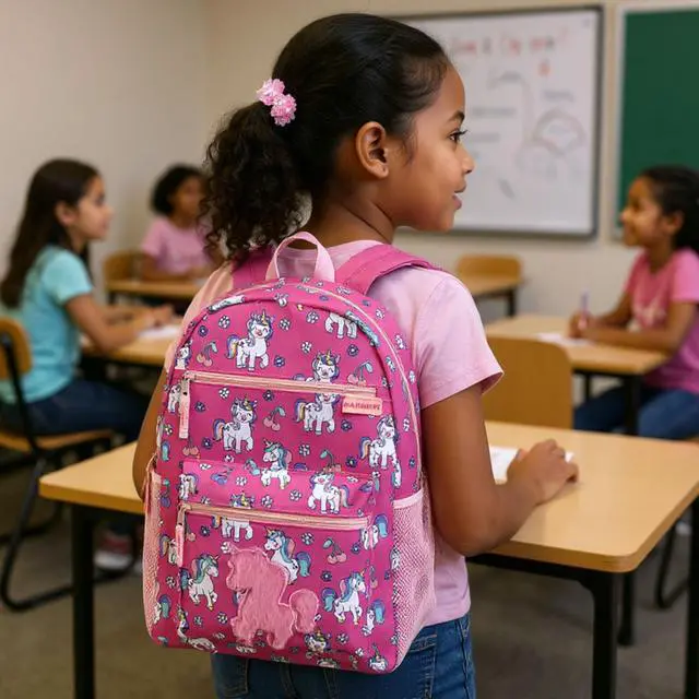 Alt view image 6 of 7 - 17 Kids Character School Backpacks Plush for Girls with Side Pockets, Padded Straps (Plush Cherry Unicorns)
