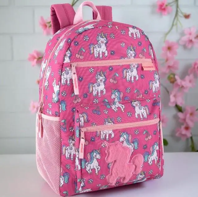 Alt view image 7 of 7 - 17 Kids Character School Backpacks Plush for Girls with Side Pockets, Padded Straps (Plush Cherry Unicorns)