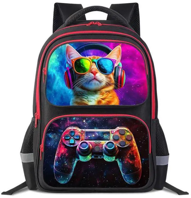 Main image of Cartoon Kids Backpack for School - 17 Inch Lightweight Bookbag with 3D Reflective Design & Luminous Safety Strips | Durable 600D Polyester, Adjustable Straps for Ages 6-18