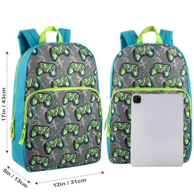 Alt view image 2 of 6 - 17 Inch Kids Backpacks for Boys & Girls | Preschool, Kindergarten, Elementary School Backpacks with Adjustable, Padded Straps (Game Controllers)