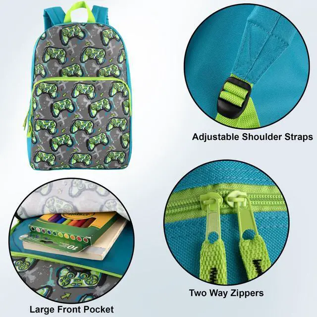 Alt view image 4 of 6 - 17 Inch Kids Backpacks for Boys & Girls | Preschool, Kindergarten, Elementary School Backpacks with Adjustable, Padded Straps (Game Controllers)