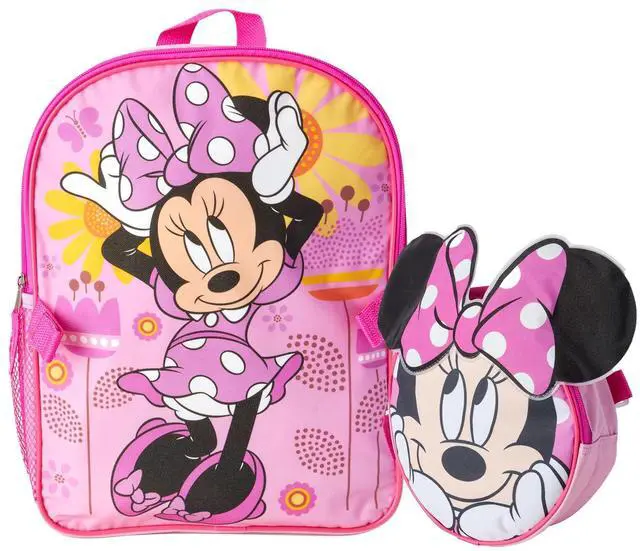 Main image of Minnie Mouse Kids Backpack and Lunch Box Set - 14" Girls Backpack with Lunch Box for Preschool and Kindergarten, Minnie Pink