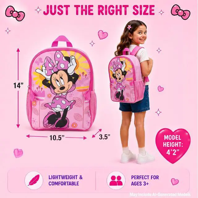 Alt view image 7 of 7 - Minnie Mouse Kids Backpack and Lunch Box Set - 14" Girls Backpack with Lunch Box for Preschool and Kindergarten, Minnie Pink
