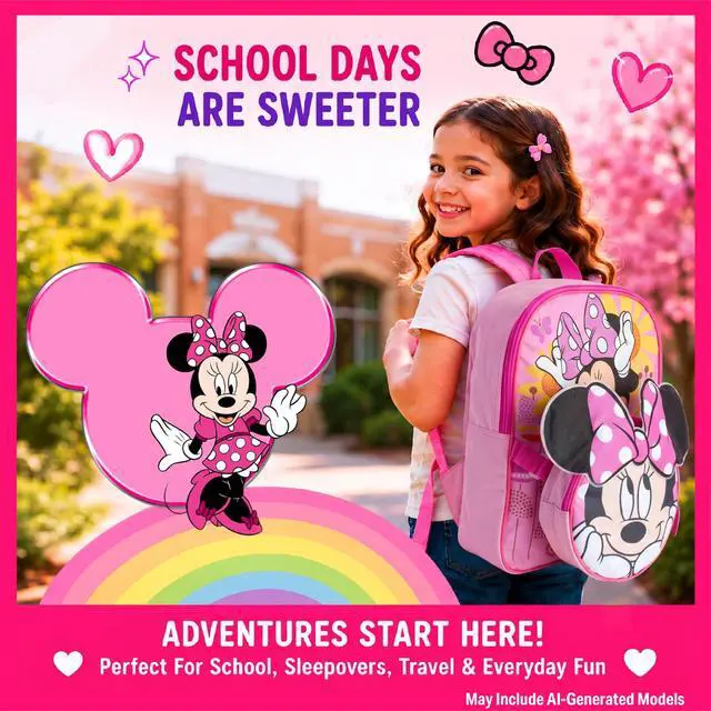 Alt view image 6 of 7 - Minnie Mouse Kids Backpack and Lunch Box Set - 14" Girls Backpack with Lunch Box for Preschool and Kindergarten, Minnie Pink