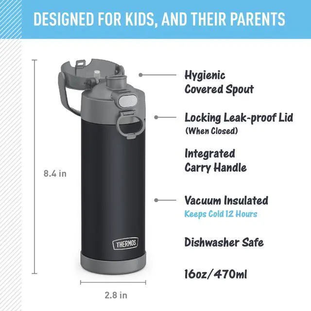 Alt view image 3 of 7 - FUNTAINER 16 Ounce Stainless Steel Vacuum Insulated Bottle with Wide Spout Lid, Matte Charcoal