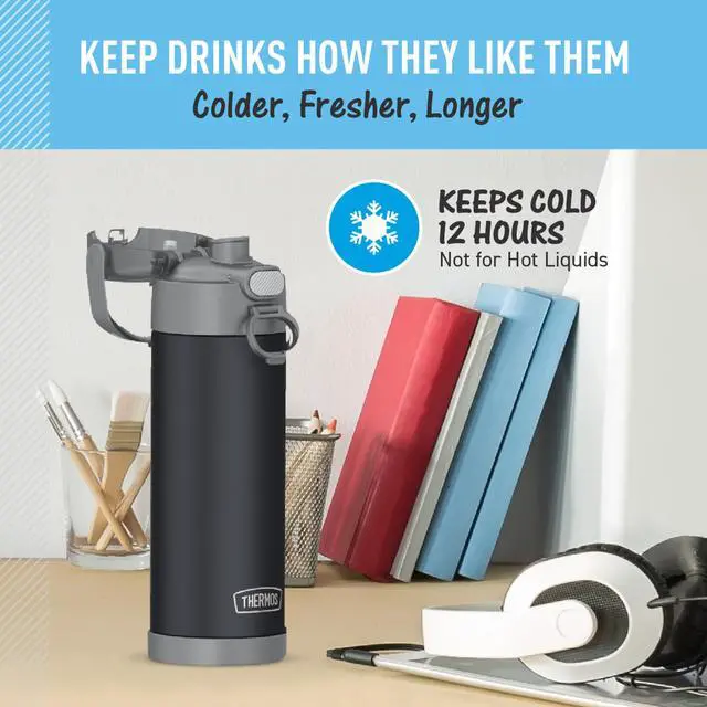 Alt view image 6 of 7 - FUNTAINER 16 Ounce Stainless Steel Vacuum Insulated Bottle with Wide Spout Lid, Matte Charcoal