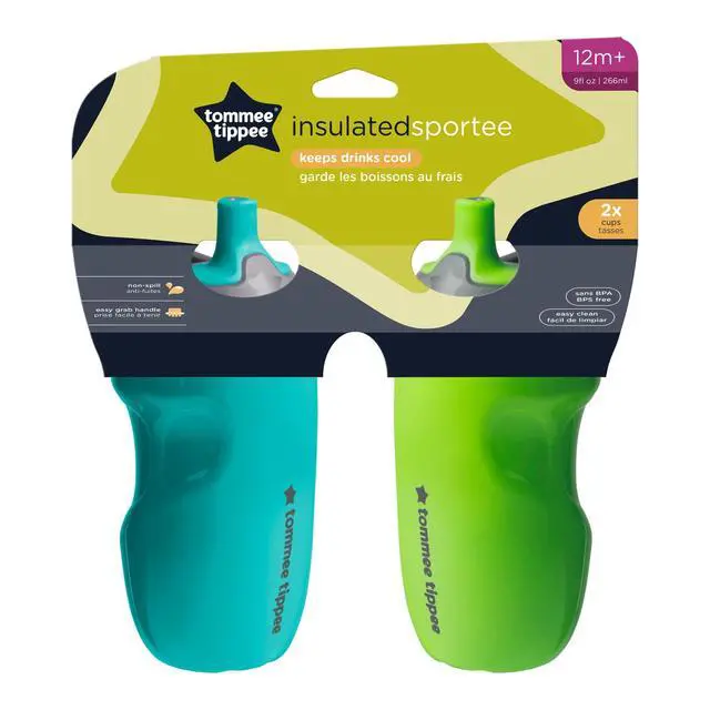 Alt view image 7 of 7 - Insulated 9oz Sporty Spout Toddler Water Bottle, No Spill, Sippy Cups for Toddlers 1-3, Two-Piece Valve Helps Stop Spills, Green & Teal, BPA Free, Pack of 2