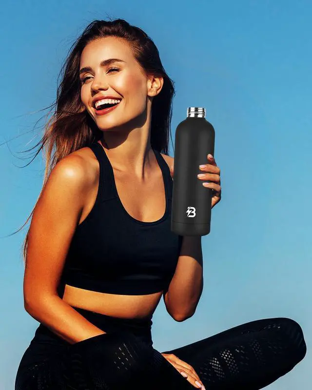 Alt view image 6 of 7 - Insulated Water Bottle with Lid, 25 oz Reusable Leak-Proof Metal Stainless Steel Water Bottles for Travel, Sports, Gym, Outdoor (Black)