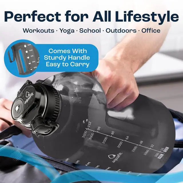 Alt view image 5 of 7 - 1 Gallon Water Bottle with Time Marker - Straw & Chug Lid - BPA Free Gym Water Bottle with Straw - Big Gallon Jug (Gray, 128 oz - 2in1 Lid)