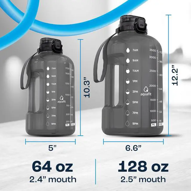 Alt view image 7 of 7 - 1 Gallon Water Bottle with Time Marker - Straw & Chug Lid - BPA Free Gym Water Bottle with Straw - Big Gallon Jug (Gray, 128 oz - 2in1 Lid)