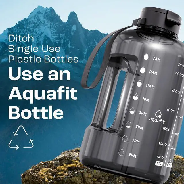 Alt view image 6 of 7 - 1 Gallon Water Bottle with Time Marker - Straw & Chug Lid - BPA Free Gym Water Bottle with Straw - Big Gallon Jug (Gray, 128 oz - 2 Lids)