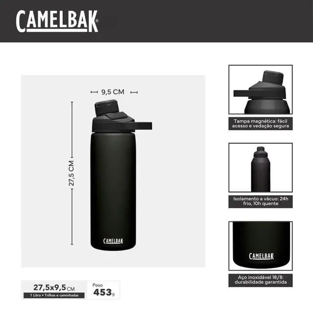 Alt view image 3 of 7 - Chute Mag Vacuum Insulated Stainless Steel Water Bottle, Magnetic Leak Resistant Cap for Everyday Hydration, 32oz, Black