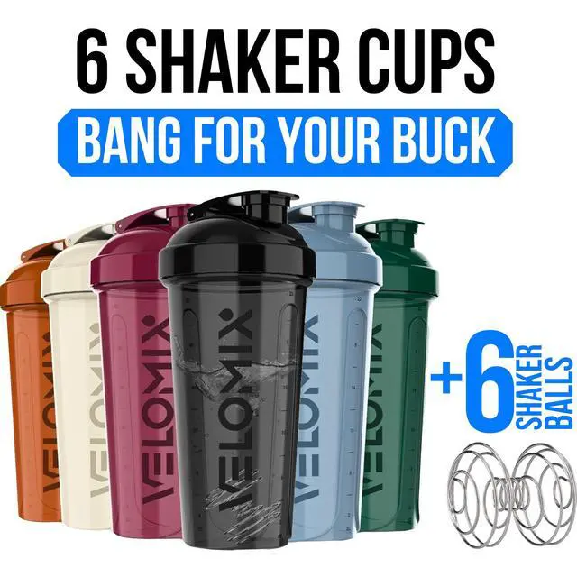 Alt view image 2 of 7 - 6 Pack 28 oz Protein Shaker Bottle for Mixes - 6 Wire Whisk Balls | Leak Proof Cups for Supplements | BPA-Free Gym & Fitness (Earth Tones Collection)