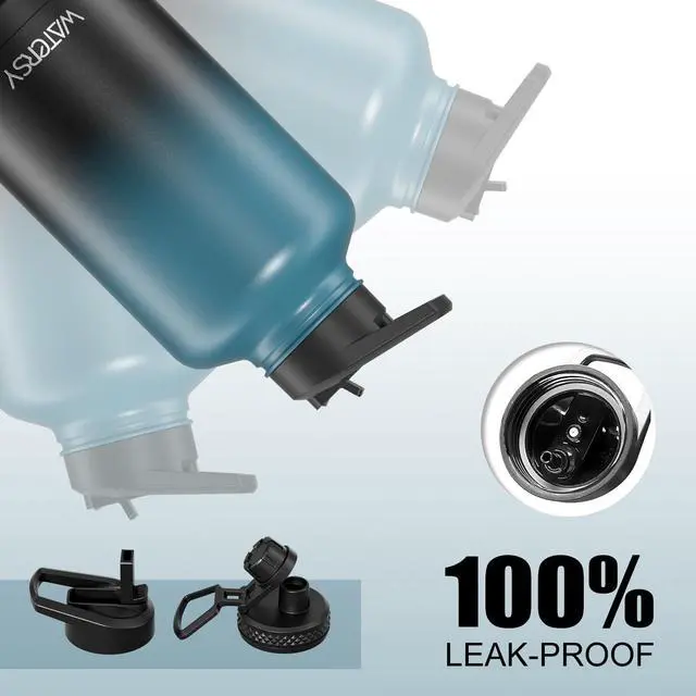 Alt view image 5 of 7 - 64oz Insulated Water Bottle (Cold for 48 Hrs),BPA Free&Leak Proof,Half Gallon Stainless Steel Water Flask,Water Jug with Straw Spout Lids for Gym,Hiking,Camping,Black Blue