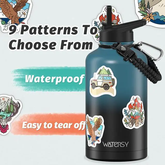 Alt view image 4 of 7 - 64oz Insulated Water Bottle (Cold for 48 Hrs),BPA Free&Leak Proof,Half Gallon Stainless Steel Water Flask,Water Jug with Straw Spout Lids for Gym,Hiking,Camping,Black Blue