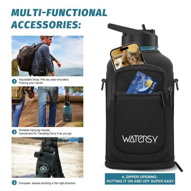 Alt view image 6 of 7 - 64oz Insulated Water Bottle (Cold for 48 Hrs),BPA Free&Leak Proof,Half Gallon Stainless Steel Water Flask,Water Jug with Straw Spout Lids for Gym,Hiking,Camping,Black Blue