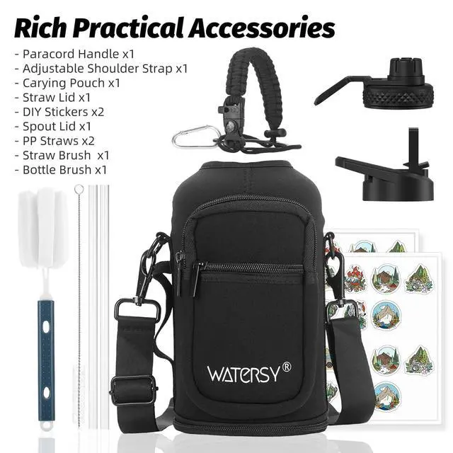 Alt view image 7 of 7 - 64oz Insulated Water Bottle (Cold for 48 Hrs),BPA Free&Leak Proof,Half Gallon Stainless Steel Water Flask,Water Jug with Straw Spout Lids for Gym,Hiking,Camping,Black Blue