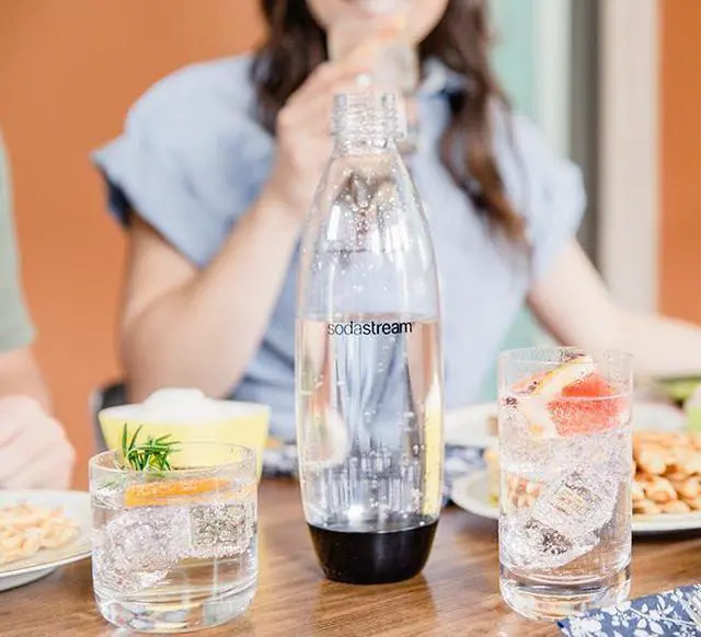 Alt view image 2 of 4 - 1L Twin Pack Carbonated Water Bottle, Dishwasher Safe Slim, 2 Black Reusable Plastic Bottles for Sparkling Water, Soda Stream Compatible with TERRA, ART, ENSO, E-Terra & More