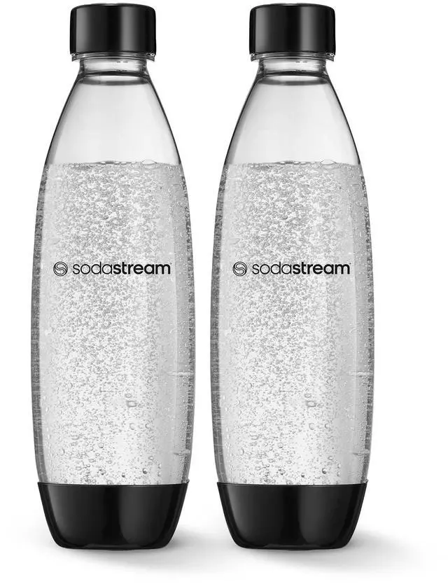 Main image of 1L Twin Pack Carbonated Water Bottle, Dishwasher Safe Slim, 2 Black Reusable Plastic Bottles for Sparkling Water, Soda Stream Compatible with TERRA, ART, ENSO, E-Terra & More