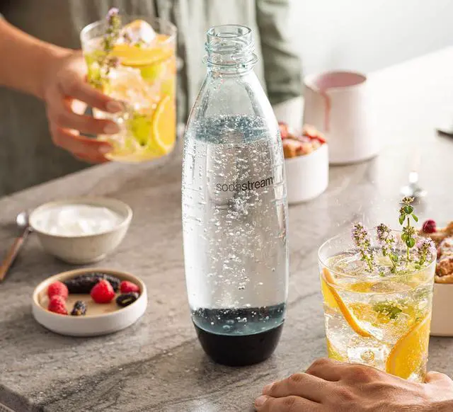 Alt view image 4 of 4 - 1L Twin Pack Carbonated Water Bottle, Dishwasher Safe Slim, 2 Black Reusable Plastic Bottles for Sparkling Water, Soda Stream Compatible with TERRA, ART, ENSO, E-Terra & More