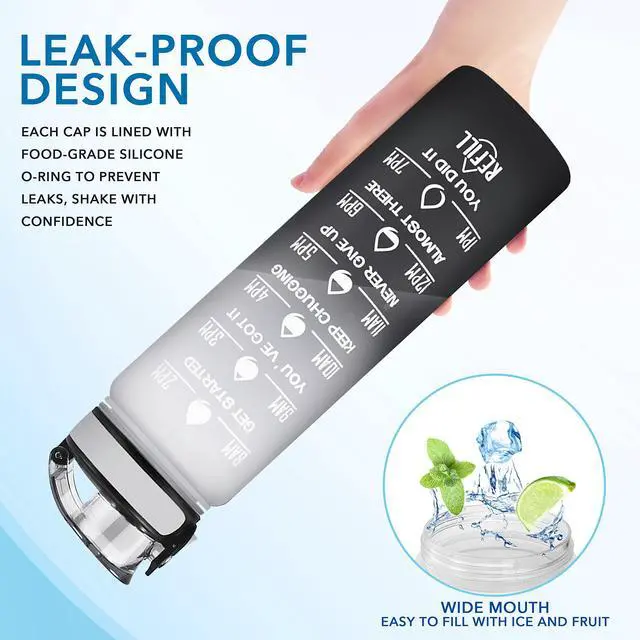 Alt view image 6 of 7 - 32 oz Water Bottle, Leakproof BPA & Toxic Free, Motivational Water Bottle with Times to Drink and Straw, Fitness Sports Water Bottle with Strap for Office, Gym, Outdoor Sports, Gray-Black