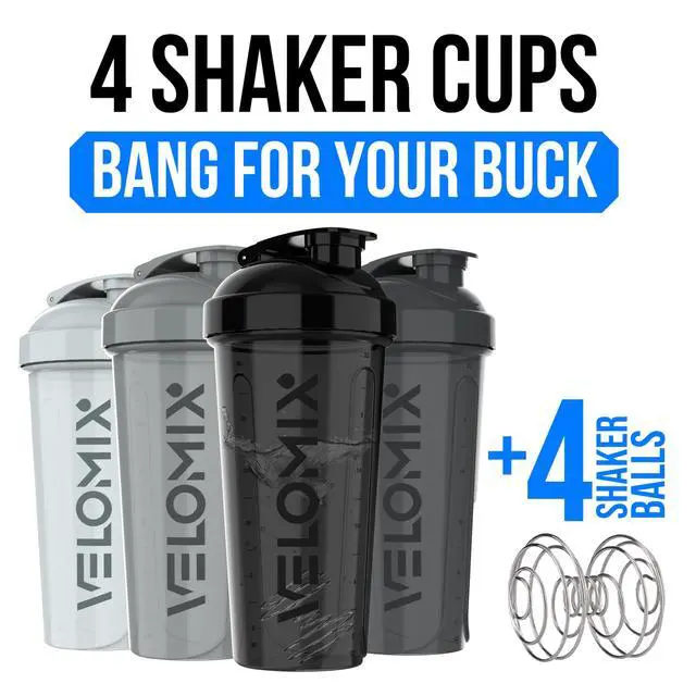 Alt view image 2 of 7 - 4 Pack- 28 oz Protein Shaker Bottles for Protein Mixes - 4x Wire Whisk | Leak Proof Shaker Cups for Protein Shakes | Stackable Protein Shaker Bottle Pack (A1) Silver Aurora