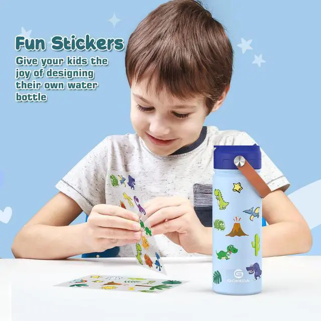 Alt view image 3 of 7 - 18oz Kids Water Bottle, 2 Pack Insulated Bottles with Stickers, 18/8 Stainless Steel Vacuum Leak Proof Straw Cup for School, Gifts for Boys(Light Blue, Dark Blue)
