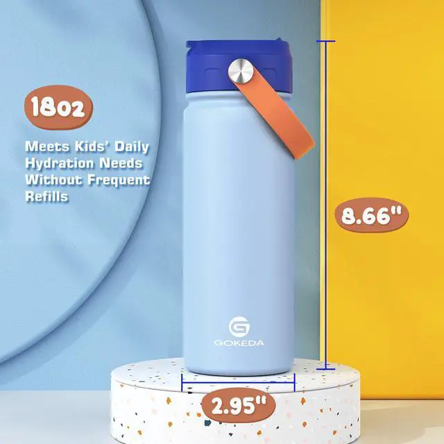 Alt view image 7 of 7 - 18oz Kids Water Bottle, 2 Pack Insulated Bottles with Stickers, 18/8 Stainless Steel Vacuum Leak Proof Straw Cup for School, Gifts for Boys(Light Blue, Dark Blue)