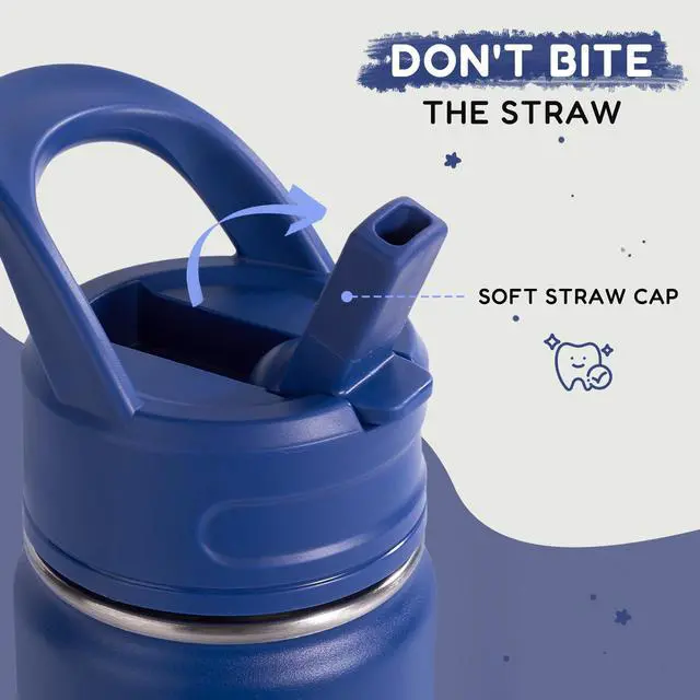 Alt view image 2 of 7 - 12oz Kids Water Bottle for School, Toddler Water Bottles with Straws, Insulated Water Bottles for Boys&Girls, Stainless Steel Vacuum Insulated Bottle for Kids, Leak-Proof, BPA-Free, Blue