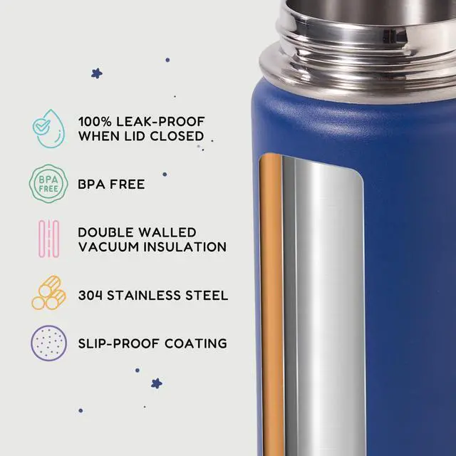 Alt view image 3 of 7 - 12oz Kids Water Bottle for School, Toddler Water Bottles with Straws, Insulated Water Bottles for Boys&Girls, Stainless Steel Vacuum Insulated Bottle for Kids, Leak-Proof, BPA-Free, Blue