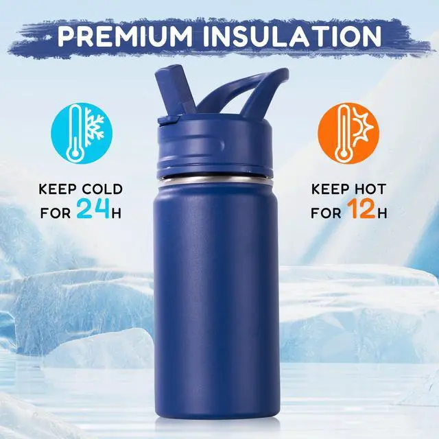 Alt view image 5 of 7 - 12oz Kids Water Bottle for School, Toddler Water Bottles with Straws, Insulated Water Bottles for Boys&Girls, Stainless Steel Vacuum Insulated Bottle for Kids, Leak-Proof, BPA-Free, Blue