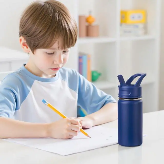 Alt view image 7 of 7 - 12oz Kids Water Bottle for School, Toddler Water Bottles with Straws, Insulated Water Bottles for Boys&Girls, Stainless Steel Vacuum Insulated Bottle for Kids, Leak-Proof, BPA-Free, Blue