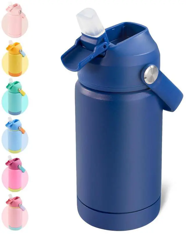 Main image of 12oz Kids Water Bottle, Stainless Steel Insulated Water Bottle, Toddler Cup with Straws Leak-Proof, Kids Water Bottles for School Boys Girls, BPA Free, Blue