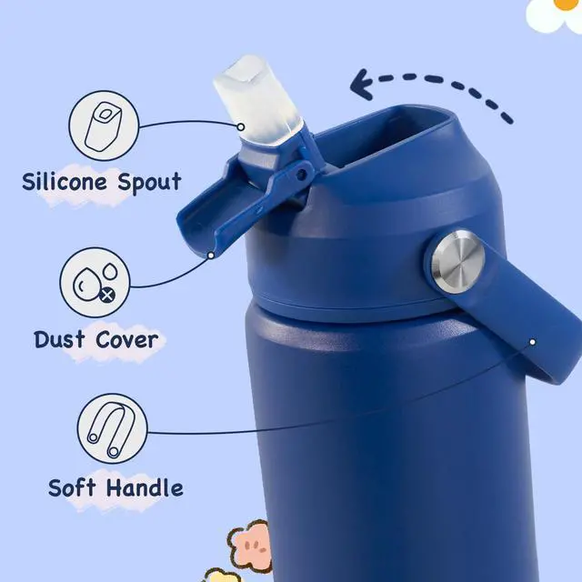 Alt view image 3 of 7 - 12oz Kids Water Bottle, Stainless Steel Insulated Water Bottle, Toddler Cup with Straws Leak-Proof, Kids Water Bottles for School Boys Girls, BPA Free, Blue