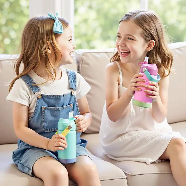 Alt view image 7 of 7 - 12oz Kids Water Bottle, Stainless Steel Insulated Water Bottle, Toddler Cup with Straws Leak-Proof, Kids Water Bottles for School Boys Girls, BPA Free, Blue
