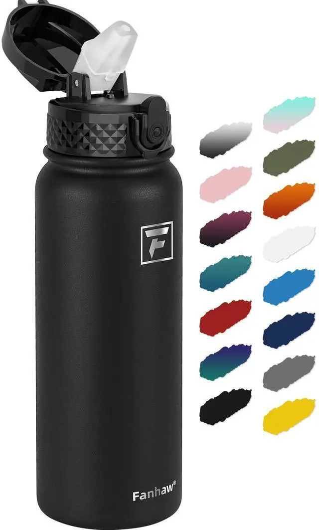 Main image of 20 Oz Kids Insulated Stainless Steel Water Bottle with Straw Lid, Leakproof & Anti-Dust Everyday Use Bottle for School, Women & Men, Back to School Essentials (Black)