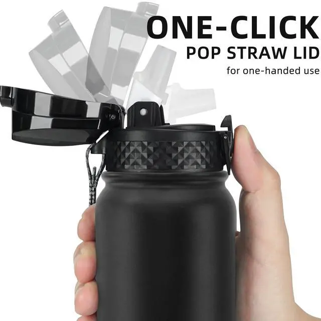 Alt view image 2 of 7 - 20 Oz Kids Insulated Stainless Steel Water Bottle with Straw Lid, Leakproof & Anti-Dust Everyday Use Bottle for School, Women & Men, Back to School Essentials (Black)