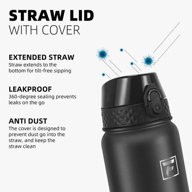 Alt view image 4 of 7 - 20 Oz Kids Insulated Stainless Steel Water Bottle with Straw Lid, Leakproof & Anti-Dust Everyday Use Bottle for School, Women & Men, Back to School Essentials (Black)