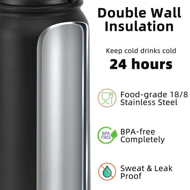 Alt view image 3 of 7 - 20 Oz Kids Insulated Stainless Steel Water Bottle with Straw Lid, Leakproof & Anti-Dust Everyday Use Bottle for School, Women & Men, Back to School Essentials (Black)