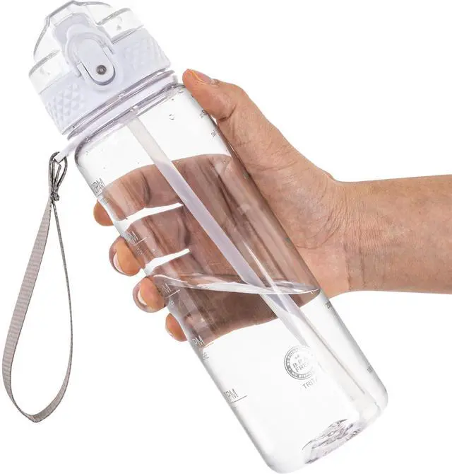 Main image of 17oz Kids Water Bottle, Tritan BPA-Free, Leakproof Flip Straw Lid, Motivational Time Marker, Carry Strap, Reusable Clear Water Bottle for Boys & Girls,Clear