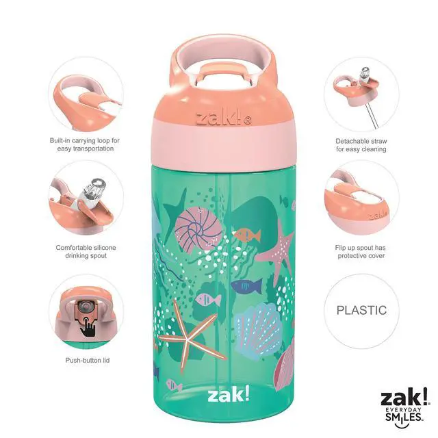 Alt view image 6 of 7 - 16oz Riverside Kids Water Bottle with Spout Cover and Built-in Carrying Loop, Made of Durable Plastic, Leak-Proof Water Bottle Design for Travel (Unicorn & Shells, Pack of 2)