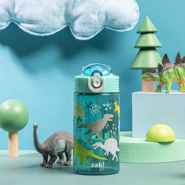 Alt view image 3 of 7 - Kids Water Bottle For School or Travel, 16oz Durable Plastic Water Bottle With Straw, Handle, and Leak-Proof, Pop-Up Spout Cover (Dinosaur)